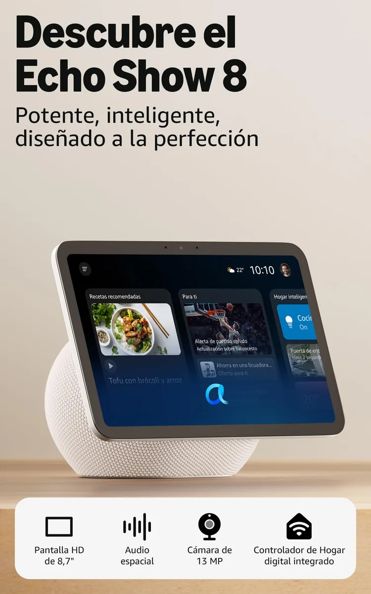 Amazon Echo Show 8 (última generación) — pantalla inteligente de 8,7" con hub domótico