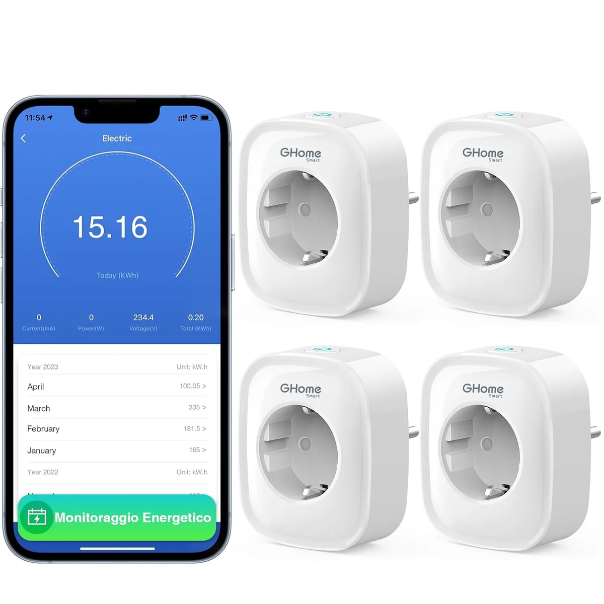 GHome — enchufe inteligente WiFi con medición de consumo (pack de 2)