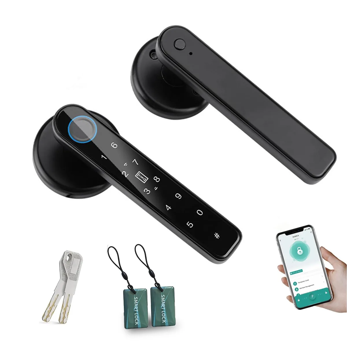 TEKXDD — cerradura de manilla con huella, NFC y código (Tuya, Bluetooth)