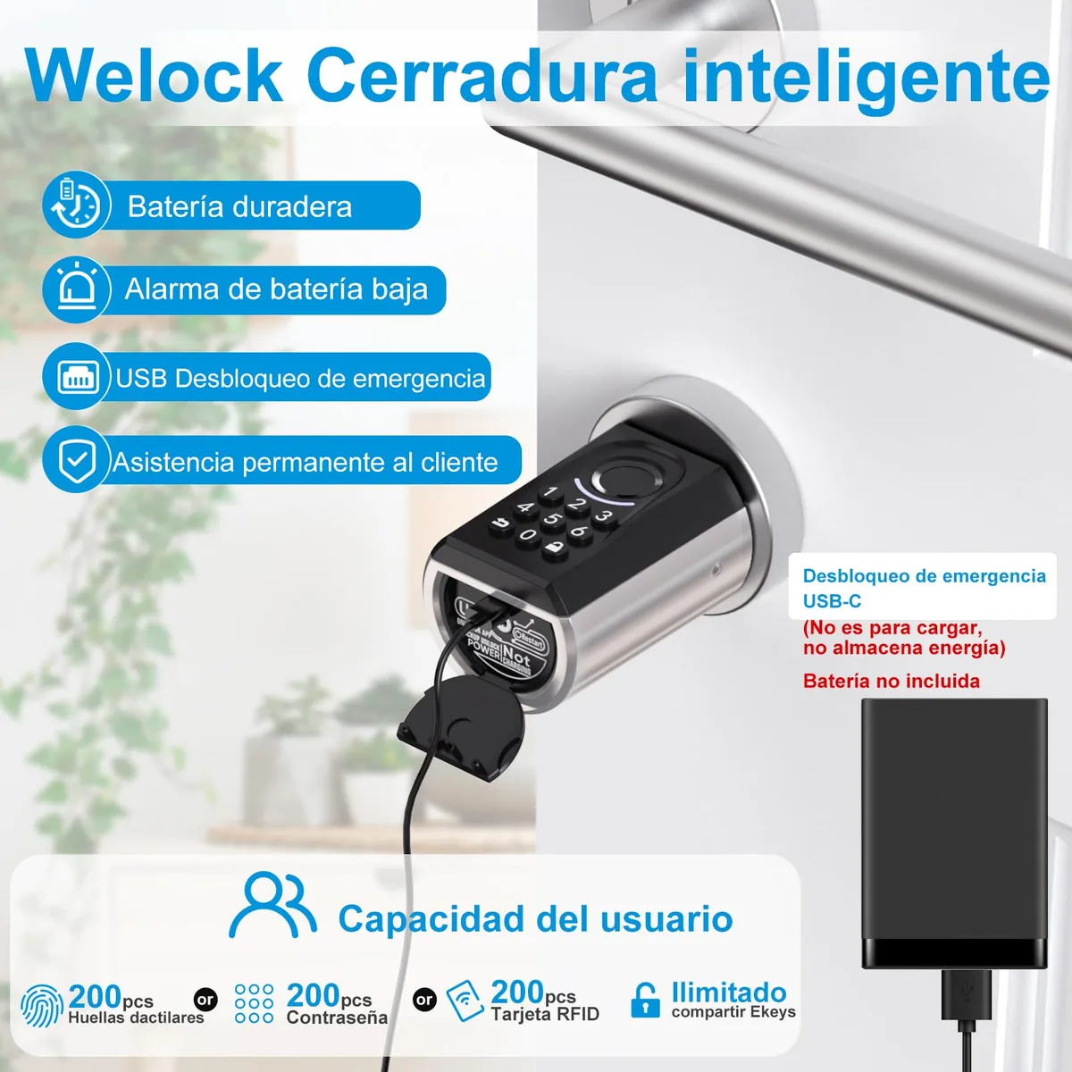 WELOCK ToucA51 — bombín inteligente con huella, código y tarjeta (Bluetooth, WiFi opcional) — imagen 5